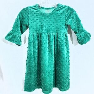 Girl's Green Velour Plush Polka Dot Peplum Dress
